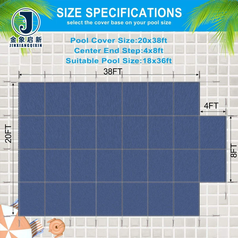Rain Permeability Coated Organic Weft Plain Boys Blackout Blue Mesh Pool Safety Cover 18x36ft Rectangular Inground 4x8ft Center - Image 3