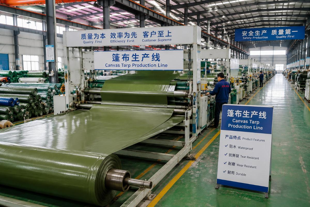Bulk canvas tarp production line at Chinese factory