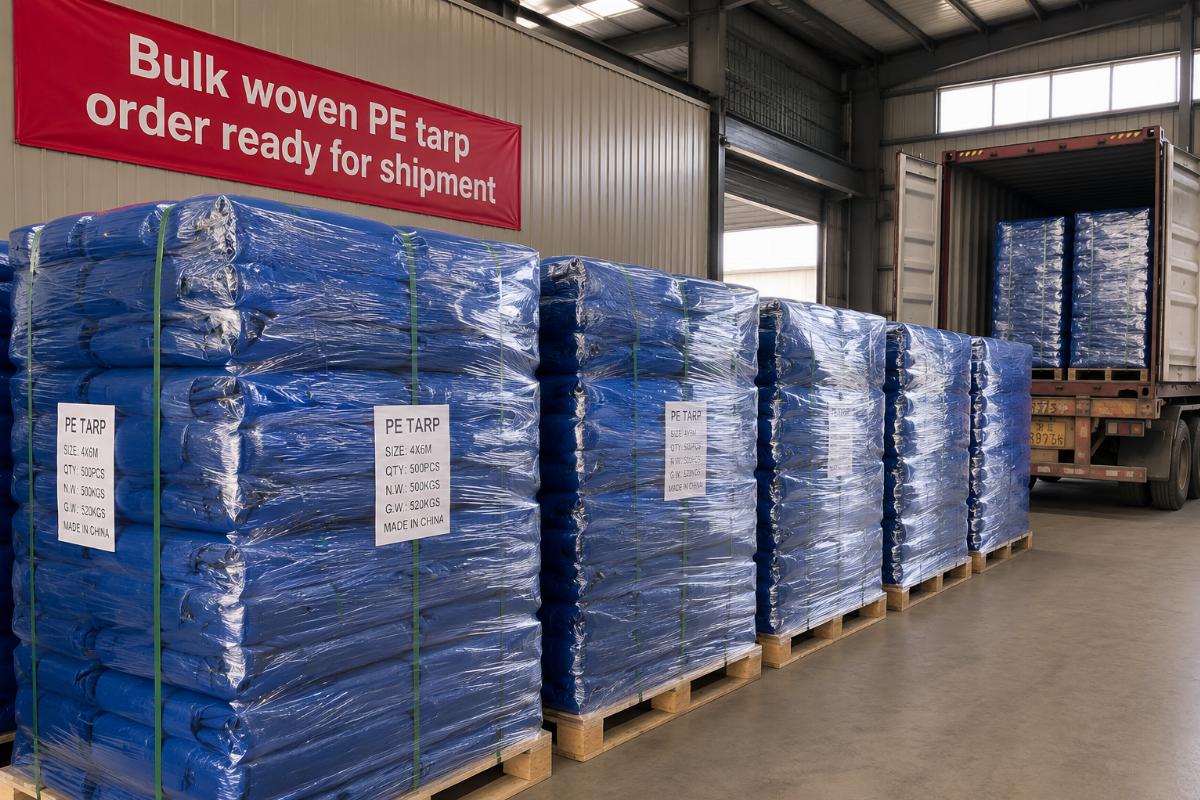 Bulk woven PE tarp order ready for shipment