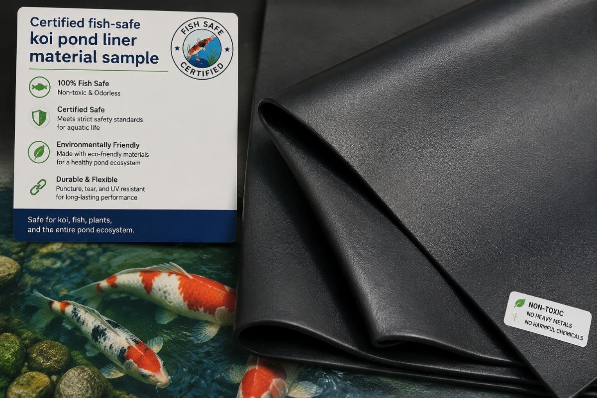 Certified fish-safe koi pond liner material sample