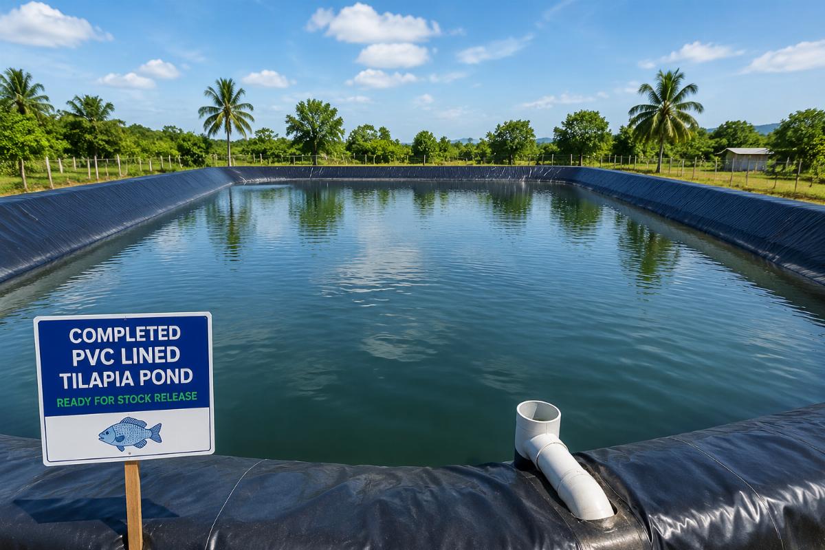 Completed PVC lined tilapia pond ready for stock release