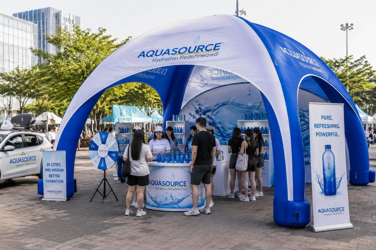 Custom branded inflatable tent deployed at 20-city consumer roadshow stop