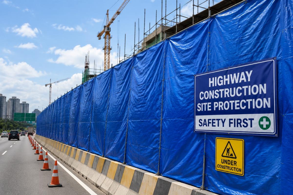 Custom sized PE tarps for highway construction site protection