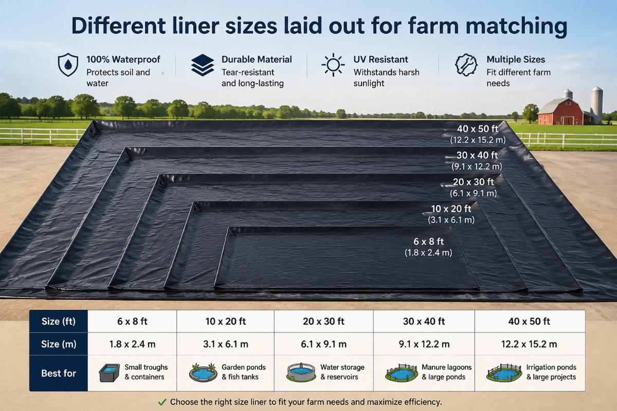 Different liner sizes laid out for farm matching
