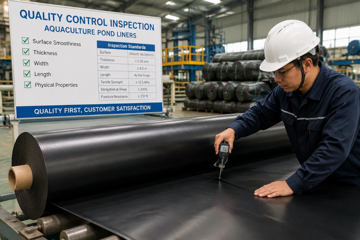 Factory quality control inspection of roll stock for aquaculture pond liners