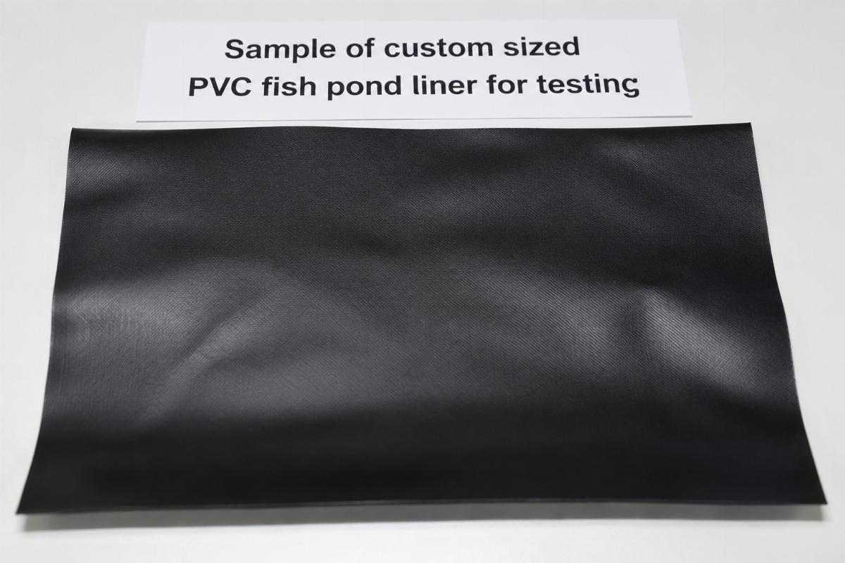 Sample of custom sized PVC fish pond liner for testing